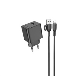 Адаптер Сетевой с кабелем Borofone BAS11A Erudite USB 2,1A/10,5W (USB/Lightning) (black)