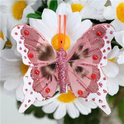 Бабочки для декора и флористики, на прищепке, пластиковые, бордовые, микс, 5 см и 10 см