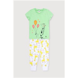 Пижама для девочки Crockid К 1526 нео-минт, жирафы на самокатах