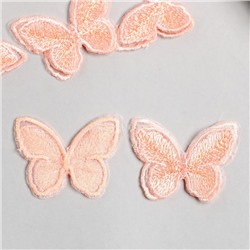 Декор для творчества текстиль вышивка "Бабочка персиковая" двойные крылья 3,7х4,5 см