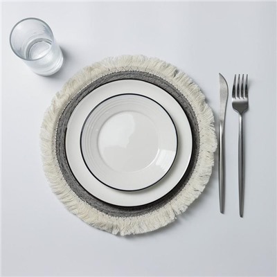 Салфетка сервировочная на стол Доляна «Бахрома», d=25 см, цвет серый
