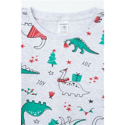 Пижама детская Crockid К 1550 новогодние динозавры на меланже