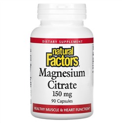 Natural Factors, цитрат магния, 150 мг, 90 капсул