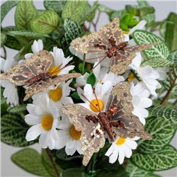 Бабочка для декора и флористики, на прищепке, пластиковая, золотая, микс, 1 шт., 5 см и 8 см