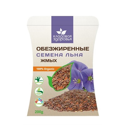 Жмых семян льна обезжиренный 100% Organic 200 гр.