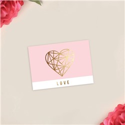 Открытка-комплимент "LOVE" золотое сердце, розовый фон 8 х 6 см