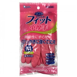 Хозяйственные перчатки из натурального каучука розовые Soft Fit S.T. Corp (размер М), Япония