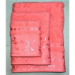 Набор махровых полотенец жаккард "Подарочный"-коралл 3 шт (40*70 см, 50*90 см,70*130 см) в индив. упак. хлопок 100%