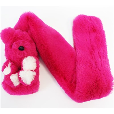 Меховой шарф Мишка для взрослых и детей Розовый