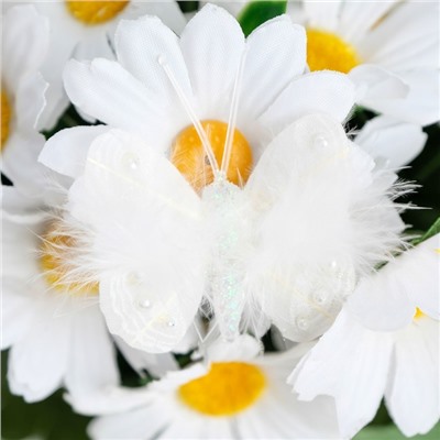 Бабочки для декора и флористики, на прищепке, пластиковые, белые, микс, 5 см и 8 см