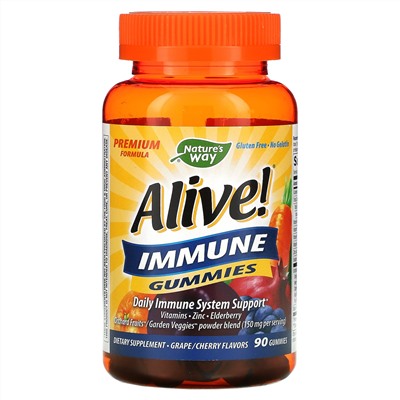 Nature's Way, Alive! жевательная добавка для укрепления иммунитета, со вкусом винограда/вишни, 90 жевательных таблеток