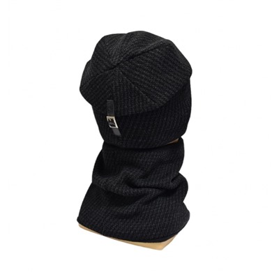 Мужская шапка со снудом Classik HS366 на флисе темно-серая с черным