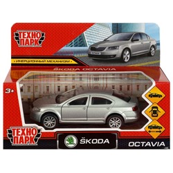 Машина металл SKODA OCTAVIA 12 см, двери, багаж, инерц. серебристый  кор. Технопарк в кор.2*36шт