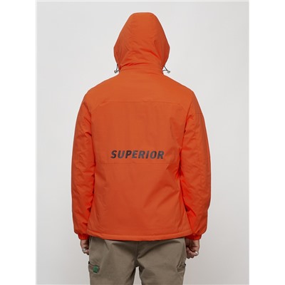 Куртка спортивная мужская весенняя с капюшоном оранжевого цвета 88021O