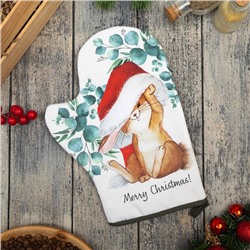 Варежка-прихватка "Сhristmas bunny" 20х28см,саржа, 100% х/л, ватин 250г/м2