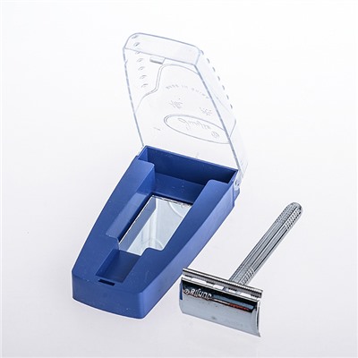 Станок для бритья Классический Т-образный Max Top MT-518 (+1 лезвие) металл в футляре с зеркалом (Китай)
