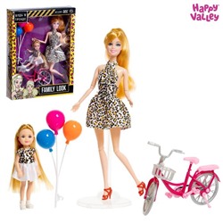 Кукла с дочкой Family Look на велосипеде, леопард 6534539
