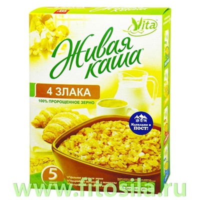 Живая каша "4 злака" 100%  пророщенное зерно, 300 г, ТМ "Vita"