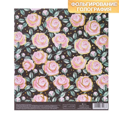 Бумага для скрапбукинга с фольгированием «Розы в саду», 15.5 × 17 см, 250 г/м