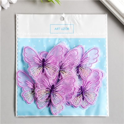 Декор для творчества текстиль вышивка "Бабочка сиреневая" 4,7х5,5 см