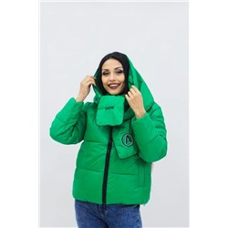 Демисезонная женская куртка весна осень +дутый шарф-косынка 8193 зеленый