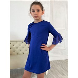 Синее платье для девочки с воланами из гипюра 83532-ДШ22