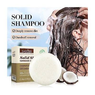 SADOER Твердый шампунь для волос натуральный бессульфатный с маслом кокоса, 60гр