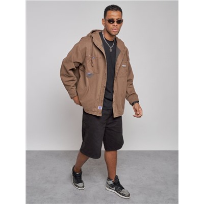 Джинсовая куртка мужская с капюшоном коричневого цвета 12768K