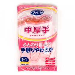Хозяйственные перчатки из ПВХ с хлопковым покрытием розовые Antiviral S.T. Corp (размер М), Япония
