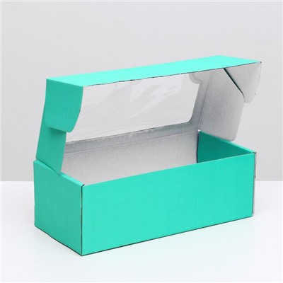 Коробка самосборная, с окном, мятная, 16 х 35 х 12 см МИКС