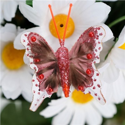 Бабочка для декора и флористики, на прищепке, пластиковая, фиолетовая, микс, 1 шт., 5 см и 8 см