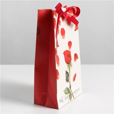 Пакет подарочный с лентой «От всего сердца», 13 × 23 × 7 см