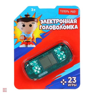 Головоломка электронная 23 игры, РР, железо, звук, 2xAG13, 8х3,5 см, 4 дизайна