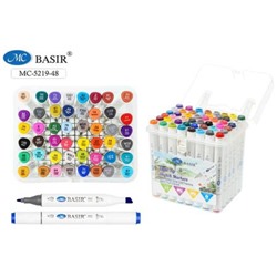 Набор  48 скетч маркеров перманентных, упаковка-плотный пластиковый бокс, трехгранный корпус МС-5219-48 Basir