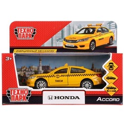 Машина металл HONDA ACCORD ТАКСИ 12 см, двери, багаж, инерц, желт в кор. Технопарк