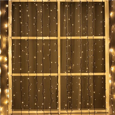 Гирлянда «Занавес» 2 × 3 м, IP44, УМС, тёмная нить, 760 LED, свечение тёплое белое, 220 В