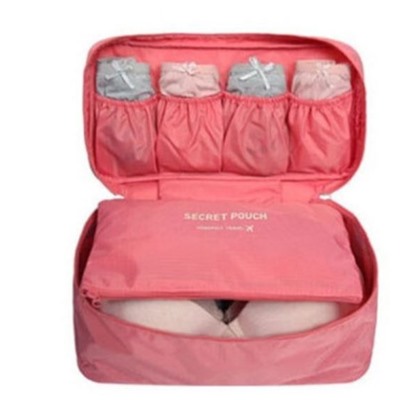 15%Дорожный органайзер для белья и косметики - сумка органайзер для путешествий,1 шт. Размер 28*16*12 см. Цвет розовый.