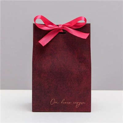 Пакет подарочный с лентой «От всего сердца», 13 × 19 × 9 см