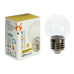 Лампа декоративная светодиодная Volpe, G45, 1 Вт, Е27, 3000 К