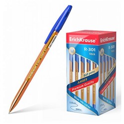 Ручка шариковая R-301 Amber синяя 0.7мм прозрачный оранжевый корпус 31058 ErichKrause