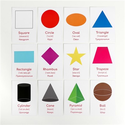 Обучающие карточки по методике Глена Домана «Формы и цвета на английском языке», 12 карт, А6, в коробке