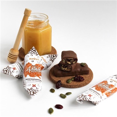 Любимый Алтай: молочный шоколад с вяленой клюквой и тыквой., 32 гр, Алфит