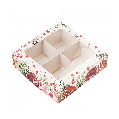 Коробка для 4 конфет "Новогодние сладости", с окном