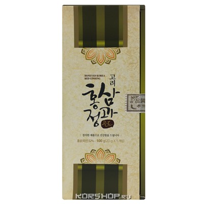 Медовые цукаты с красным корейским женьшенем (корни тэдон 4 года), Корея, 100 г