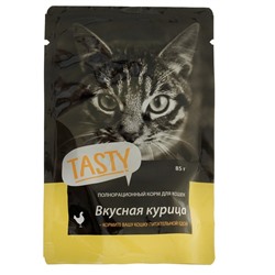 Влажный корм Tasty для кошек, курица в желе, пауч, 85 г