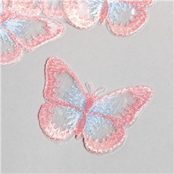 Декор для творчества текстиль вышивка "Бабочка розово-голубая" 4,3х5,5 см