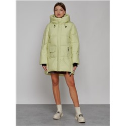 Зимняя женская куртка модная с капюшоном салатового цвета 51122Sl