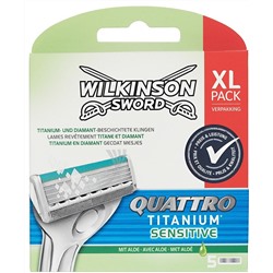 Кассеты для бритвы Schick (Wilkinson Sword) QUATTRO Titanium/ Titanium Sensitive (5шт) (Старый дизайн)