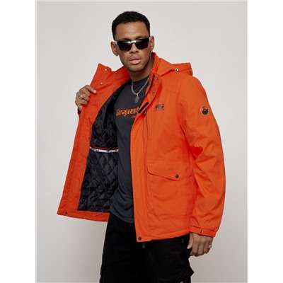 Куртка спортивная мужская весенняя с капюшоном оранжевого цвета 88025O