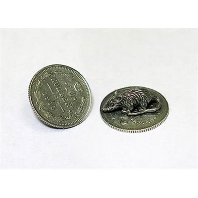 Фигурка Мышка на монетке, олово